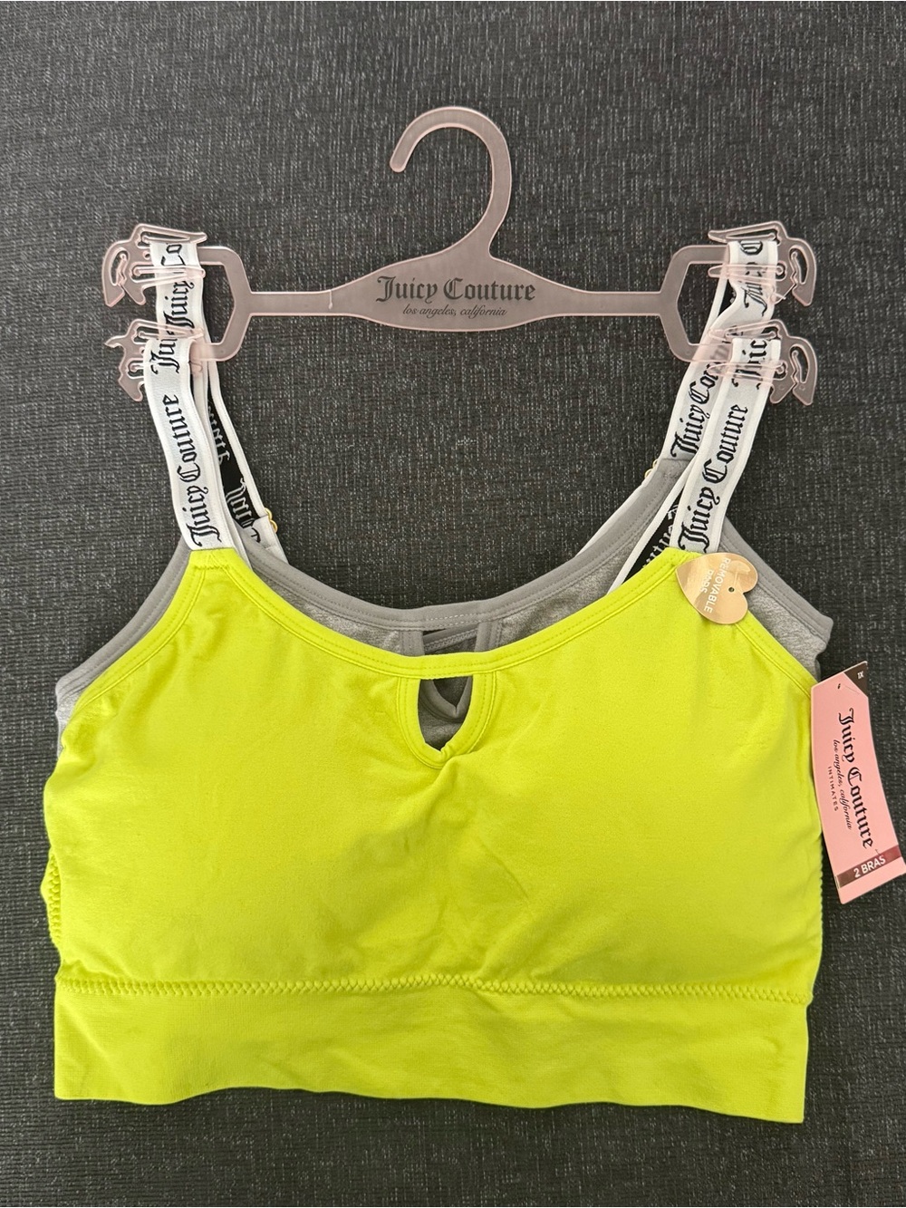 Juicy Couture Sport Bras Size 1X Yellow/Gray Sports Bra Loungewear 2 Pack NEW